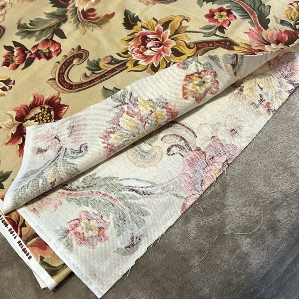 Gorgeous Rose floral heavyweight fabric upholstery camel pink green gold cottage - Picture 6 of 9